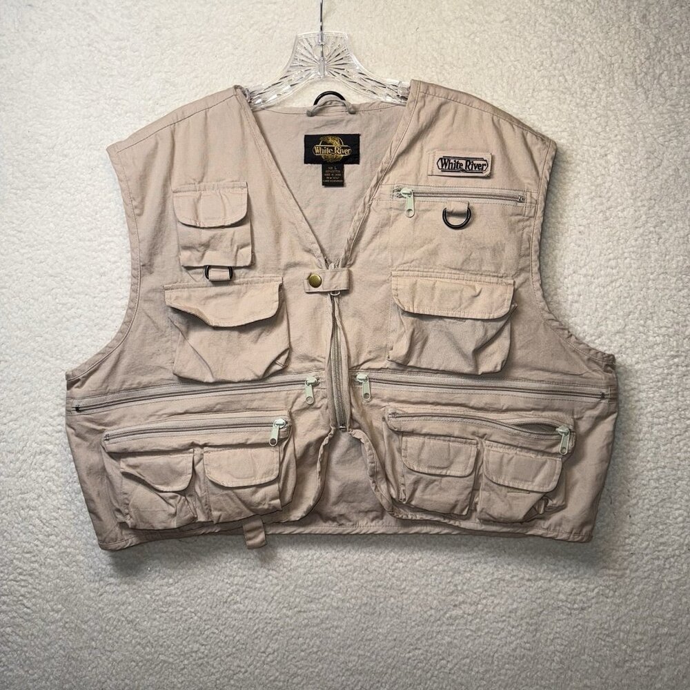 White River Fly‎ Trout Fishing Outdoor Khaki Tackle Bait Vest Large Pockets